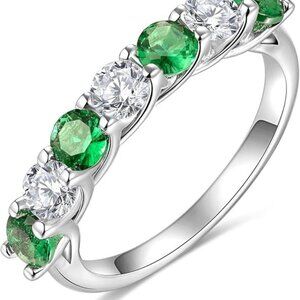 D Color VVS1 Clarity Moissanite & Emerald Ring Solid 925 Sterling Silver